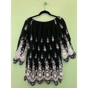 Black summer dress with white lace details